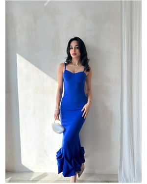 Afiş Butik Asymmetrisch Geschnittenes Midikleid – Gebogener Saum Für Damen - Blau