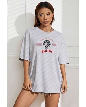 uyguntarz Majestätisches Bedrucktes -Übergrößen-T-Shirt Garalio - Weiß