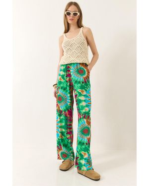 Bianco Lucci Palazzo-Hose Aus Drapiertem Viskose Mit Elastischem Bund Und Taschendetail Für Damen - Grün