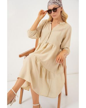 Bigdart Geknöpftes Kurzarmkleid 2559 – Creme Für Damen - Natur