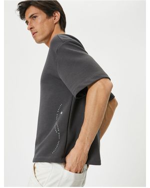 Koton Kurzärmliges Oversize-T-Shirt Mit Rundhalsausschnitt – Bedruckt Für Herren - Grau