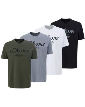 S.oliver Oliver T-Shirt, 4Er Pack Basic, Logoprint, Rundhals, Baumwolle Für Herren - Weiß