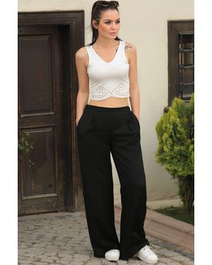 armonika Schwarze Gemusterte Lockere Hose Für Damen