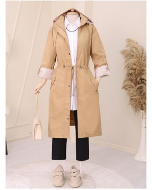 Modamorfo Nerz Gestreifter Trenchcoat Mit Futter Für Damen - Natur