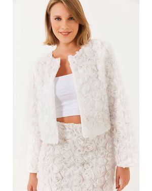 Bianco Lucci Kurze Jacke Mit Blumenstruktur Mbms028 Für Damen - Weiß