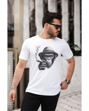 B.l.a.h T-Shirt – Weißer Monkey Quit-Aufdruck, Artificial Intelligence-Design, 100 Baumwolle, Bequeme Gekämmte Passform @Xai Für Herren - Schwarz