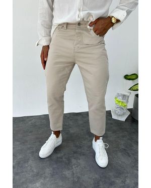 MADZEYMODA Cremefarbene Boyfriendjeans – Jeans Mit Entspanntem Schnitt Für Herren - Grau