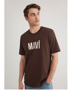 Mavi Braunes T-Shirt Mit Logo-Print, Reguläre Passform -88067 Für Herren