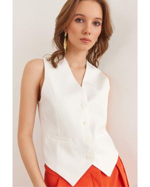 Olalook Weiße Fleto Pocket Premium Gefütterte Doppelweste Ylk- 19000057 Für Damen