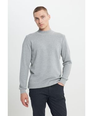 AC&Co / Altınyıldız Classics Gemusterter Strickpullover Aus Gemusterter Baumwolle Mit Halblangem Rollkragen - Grau
