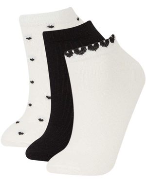 Defacto 3-Teilige Baumwollstiefel Socken E2146Axns Für Damen - Schwarz
