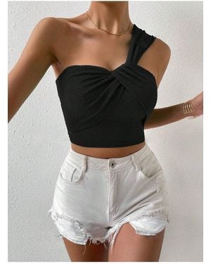 Know Schwarzes Crop Top Mit Gedrehter Schulterpartie Für Damen