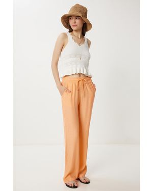 Happiness İstanbul Sommer-Viskosehose Mit Pfirsichmuster Für Damen - Orange