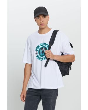 AC&Co / Altınyıldız Classics Weißes, Von Real Madrid Lizenziertes T-Shirt Übergröße, Lockere Passform, Rundhalsausschnitt, 100 Baumwolle Für Herren