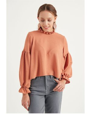 Herita Asymmetrische Bluse Mit Ballonärmeln Für Damen - Orange