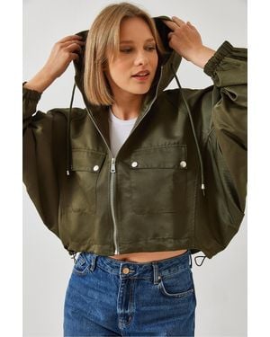Bianco Lucci Kurze Jacke Mit Kapuze Für Damen - Grün