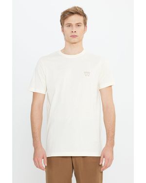 Wrangler Beigefarbenes Minimal-Logo-T-Shirt Mit Normaler Passform, 100 Baumwolle, Rundhalsausschnitt Für Herren - Weiß
