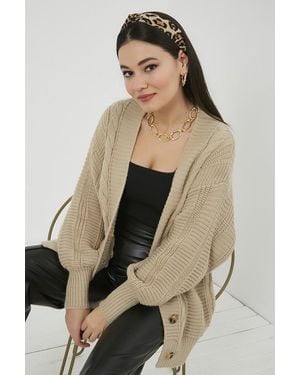 ZF BUTİK Gestrickter Lockerer Cardigan – Schwarz Für Damen - Natur