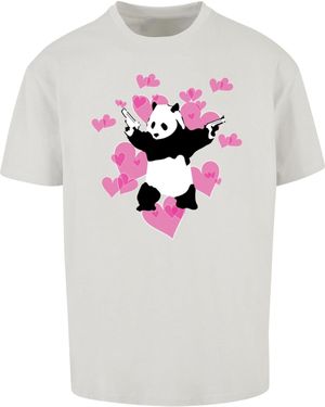 Merchcode Brandalised Panda Guns With Hearts Schweres Oversize-T-Shirt Für Herren - Grau