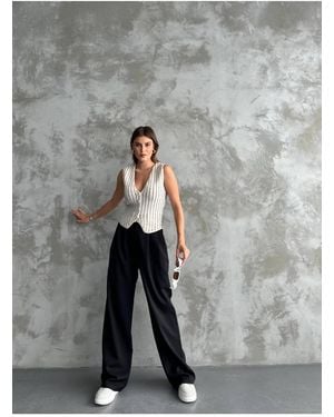 ZF BUTİK Gestreifte Strickweste Mit Wolleffekt Für Damen - Grau