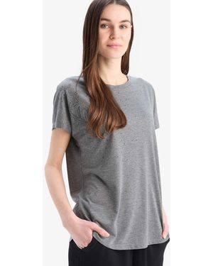 Defacto Einfaches, Einfarbiges Kurzarm-T-Shirt Mit Rundhalsausschnitt Für Damen - Grau
