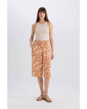 Defacto Gemusterter Viskose-Capri Mit Hoher Taille I6823Az25Sm Für Damen - Weiß