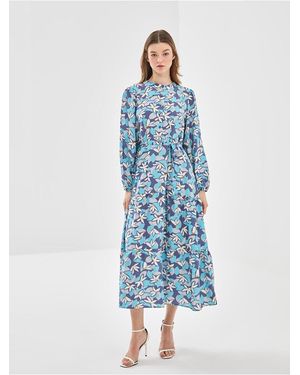 LC Waikiki Lcw Modest Judge Kragen Gemustertes Kleid Für Damen - Blau
