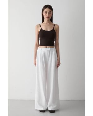 Laluvia Weiße Hose Mit Weitem Bein Aus 100 Baumwolle Mit Seitlichen Knöpfen – 3508 Für Damen