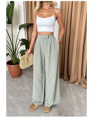 My Blog Khakifarbene Hose Aus 100 Baumwolle Mit Seitlichen Knöpfen Und Weitem Bein – 3508 Für Damen - Grün