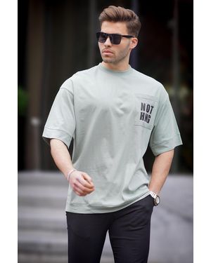 Madmext Mintgrünes Oversize-T-Shirt Mit Taschendetail Für Herren - Grau