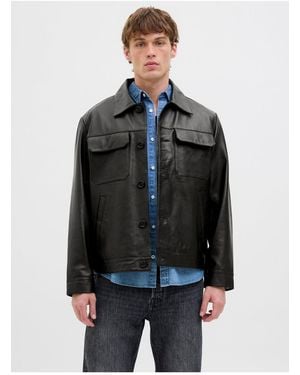 Jack & Jones Lederjacke Lederjacke Für Herren - Schwarz