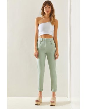 Bianco Lucci Gabardine-Hose Mit Schulterklappen 3947 Für Damen - Grün