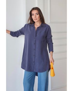 Olcay Bequem Geschnittenes Lyocell-Hemd Mit Taschendetail Für Damen - Blau