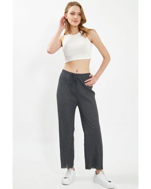 armonika Anthrazitfarbene Hose Aus Rippstrick Mit Elastischem Bund Für Damen - Blau