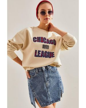Bianco Lucci Sweatshirt „Chicago“ Mit Drei Fäden Und Hohem Bund Für Damen - Blau