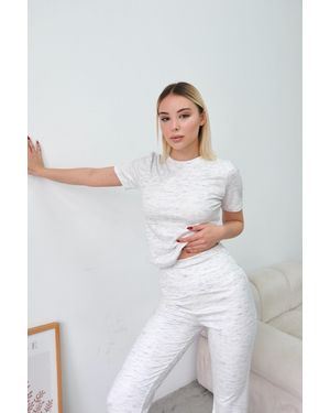 C&City Graues, Weiches Kurzarm-T-Shirt Mit Rundhalsausschnitt Für Damen - Weiß