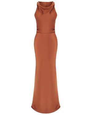 Trendyol Braunes, Gerades, Um Den Körper Gewickeltes Maxi-Abendkleid Und Heimkehrkleid Aus Gewebtem Satin Für Damen