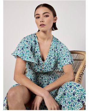 Apricot Gesmoktes Minikleid Mit Zacken Für Damen - Blau