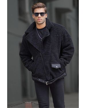 Madmext Schwarze Plüsch-Bikerjacke Für Herren - Grau