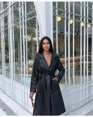 Ekim Store Ledermantel – Mit Gürtel Und Futter Für Damen - Schwarz