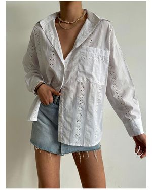 BEJNA Weißes Oversize-Shirt Mit Blumenstickerei Für Damen - Grau