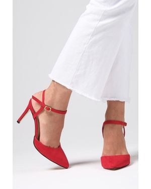 Mio Gusto Lucia Rote Wildlederschuhe Mit Knöchelriemen Und Seitlicher Schnalle Für Damen - Weiß