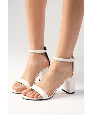 Mio Gusto Paulina – Weiße Sandalen Mit Absatz Und Einem Riemen Für Damen - Natur