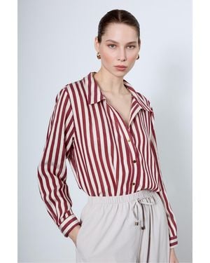 My Blog Weinrot Gestreiftes Hemd Mit Goldenen Knöpfen – 4966 Für Damen