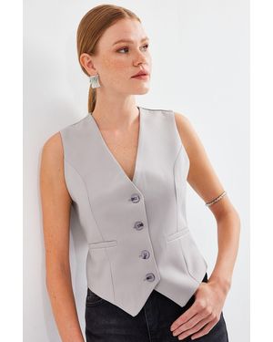 Bigdart 6796 Modell Graue Kurze Gewebte Weste Für Damen