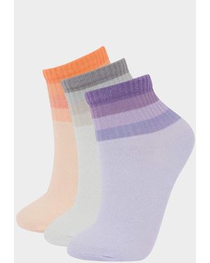 Defacto Bequeme Elastische 3-Teilige Lange Baumwollsocken Für Mädchen E6264A8Ns Für Damen - Lila