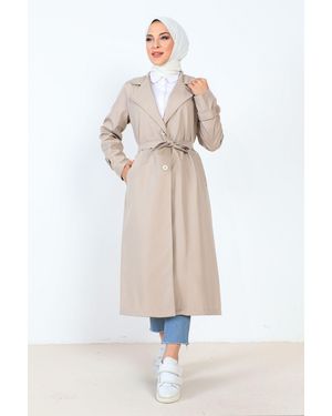 Tesettür Dünyası Gefütterter Trenchcoat Tsd231003 Steinfarbe Für Damen - Weiß