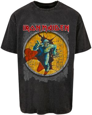 Merchcode Powerslave Mummy Circle Ripped Paper Acid Washed Oversize-T-Shirt Für Herren - Schwarz