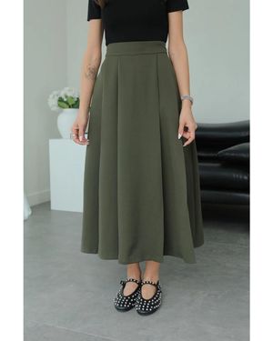My Blog Langer, Ausgestellter Khakirock Mit Faltendetail Für Damen - Grün
