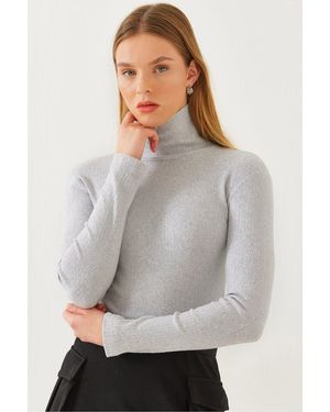 Bianco Lucci Turtleneck Report Basic Bluse 0009 Für Damen - Grau